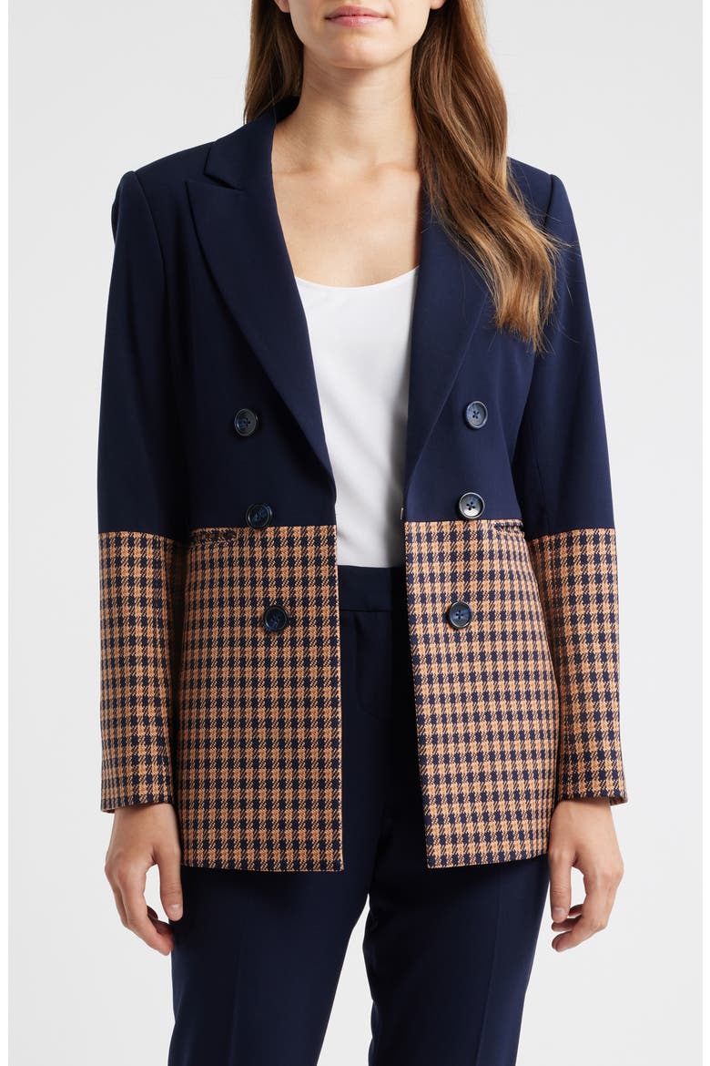 Check Denim Double Breasted Jacket, Alternate, color, NEW NAVY GINGER