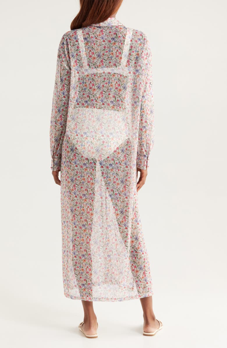 Hutch Long Sleeve Sheer Cover-Up Shirtdress, Alternate, color, White Garden