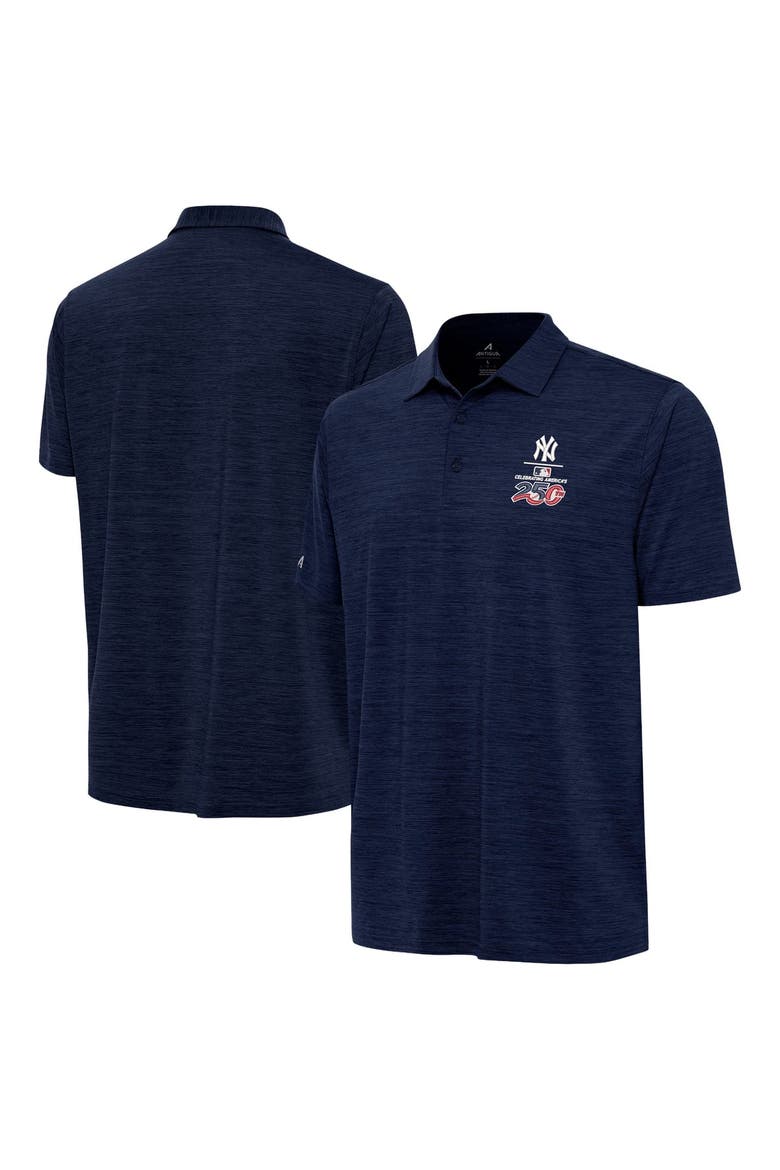 Men's Antigua Heather Navy New York Yankees Celebrating America's 250th Layout Polo, Main, color, Heather Navy