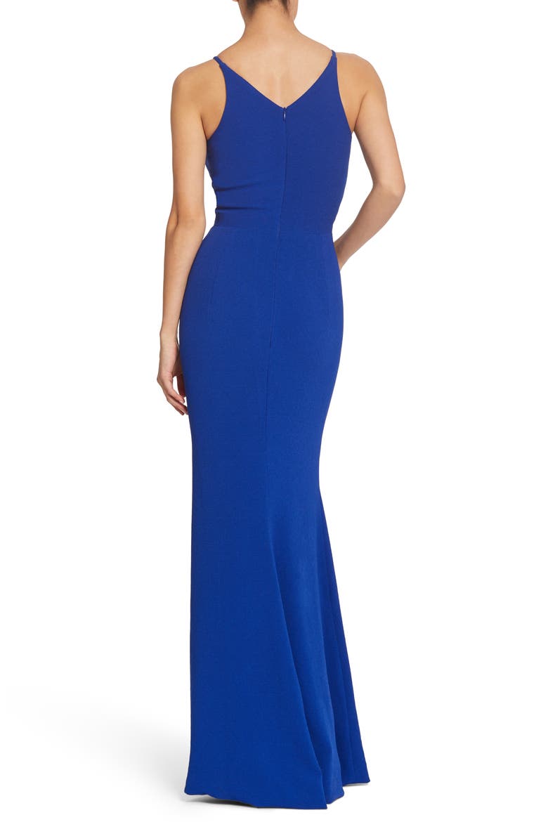 Iris Slit Crepe Gown, Alternate, color, COBALT