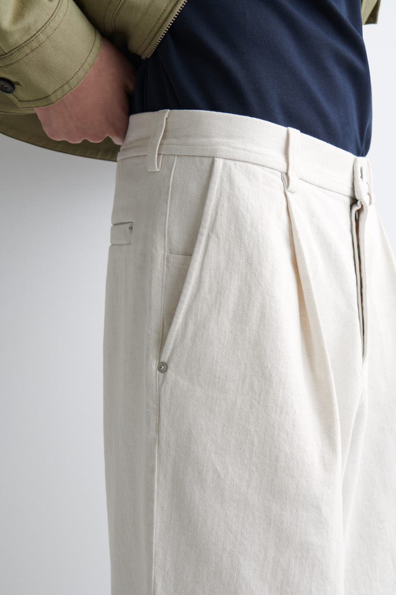 Pleated Wide-Leg Denim Pants, Alternate, color, NATURAL WHITE