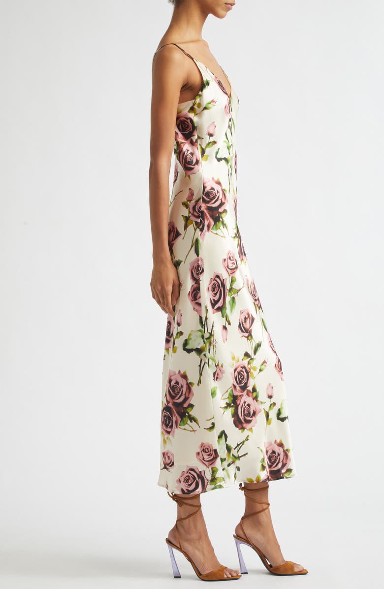 L'AGENCE Seridie Silk Midi Slipdress, Alternate, color, Ecru/ Mv Romantic Rose