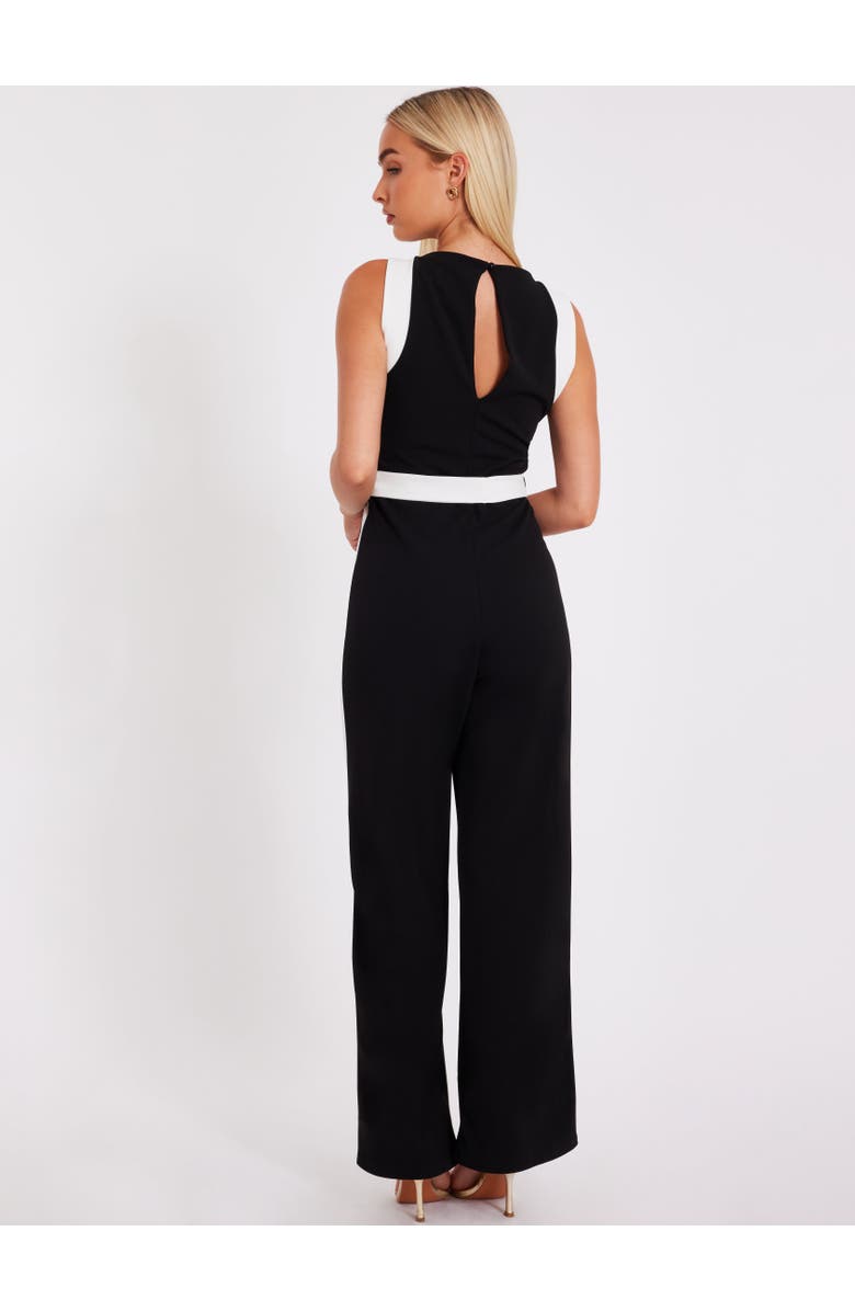 QUIZ Contrast Palazzo Jumpsuit, Alternate, color, Black