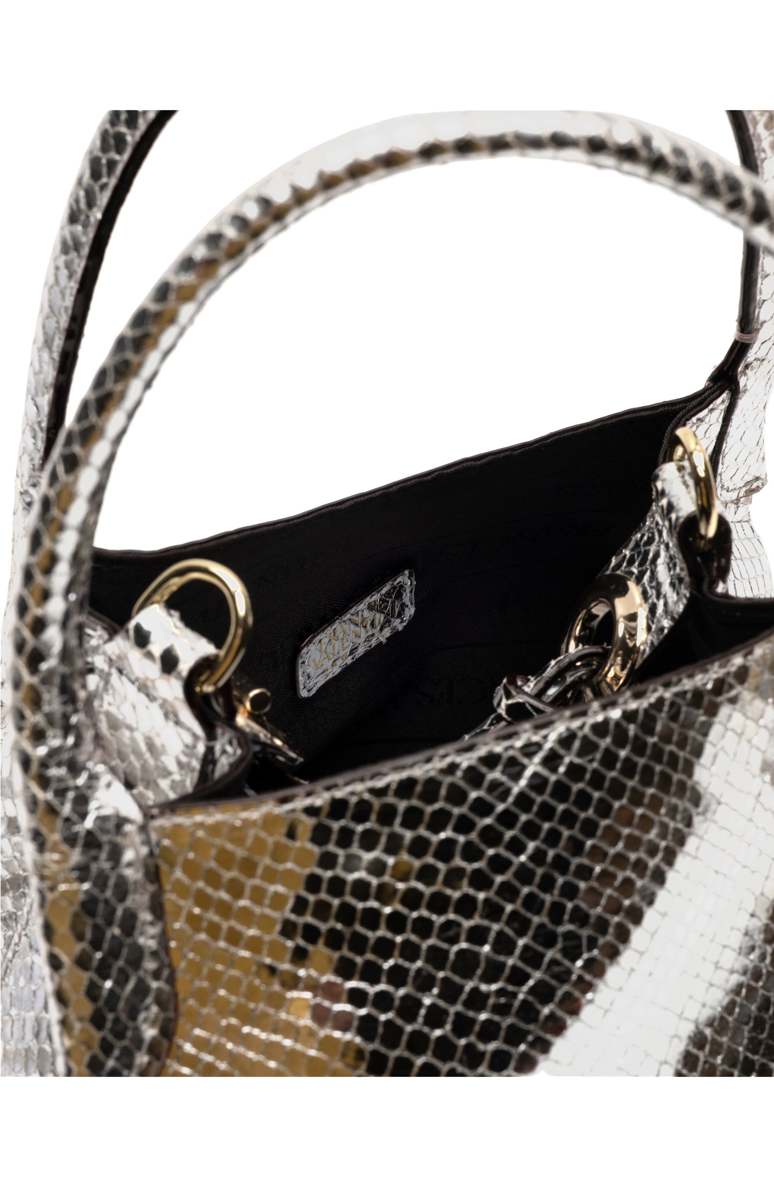 Frances Valentine Teeny Sweet Pea Snakeskin Embossed Metallic Leather Handbag, Alternate, color, Silver