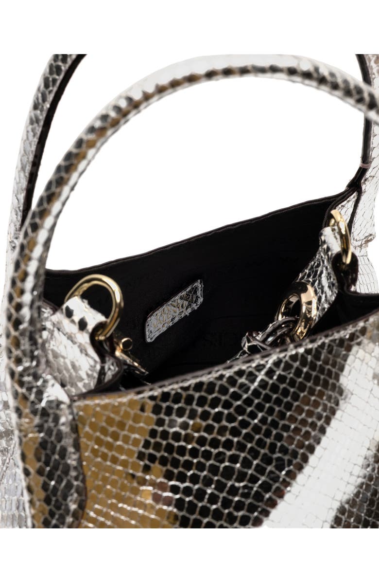 Frances Valentine Teeny Sweet Pea Snakeskin Embossed Metallic Leather Handbag, Alternate, color, Silver