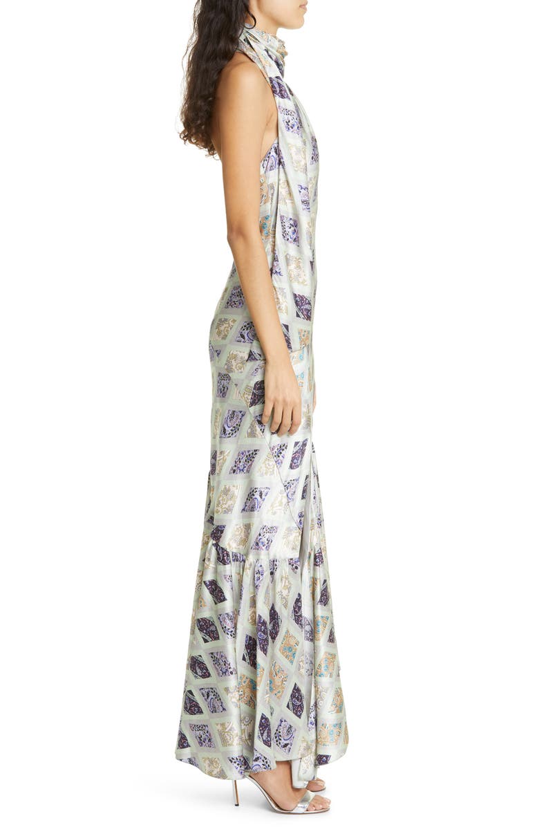 Cinq à Sept Melissa Sea Diamond Halter Silk Maxi Dress, Alternate, color,