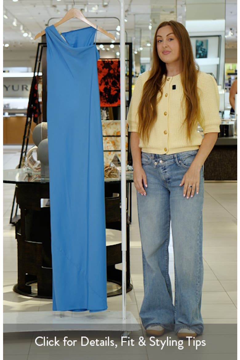 Asymmetrical Beaded Neck Satin Maxi Dress video