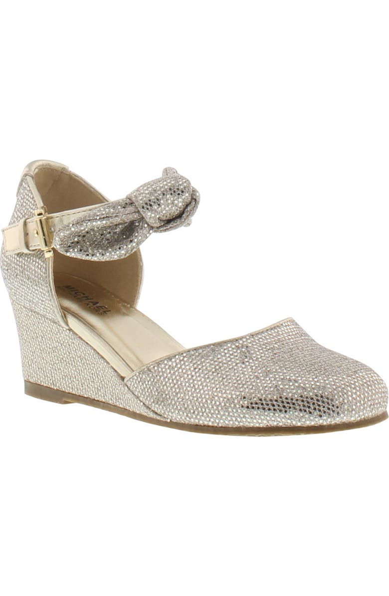 MICHAEL Michael Kors Bijou Seti Metallic Bow Strap Wedge, Main, color,