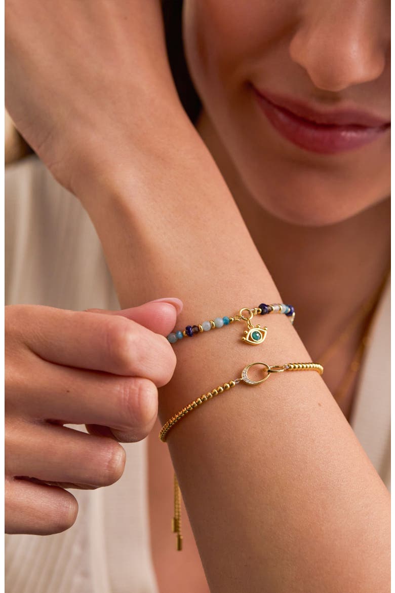 Evil Eye Faceted Stone Charm Bracelet, Alternate, color, GOLD PLATED
