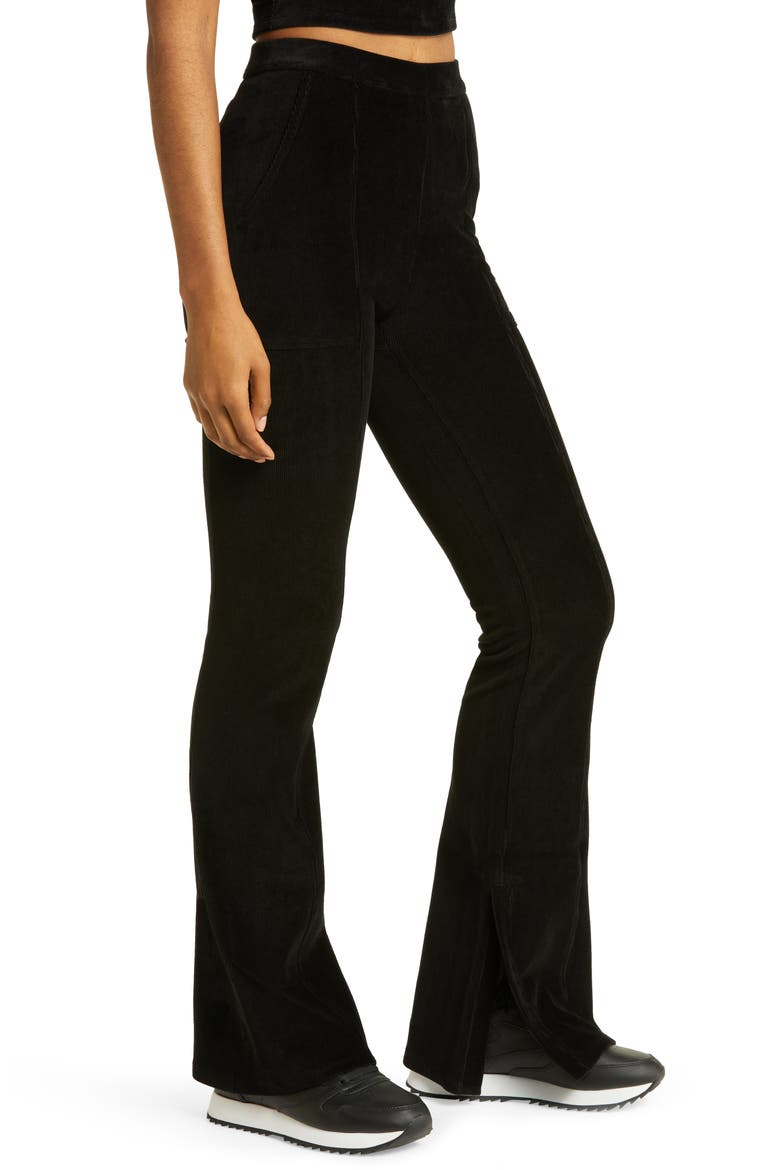 Winter Break High Waist Flare Microcorduroy Pants, Alternate, color, BLACK