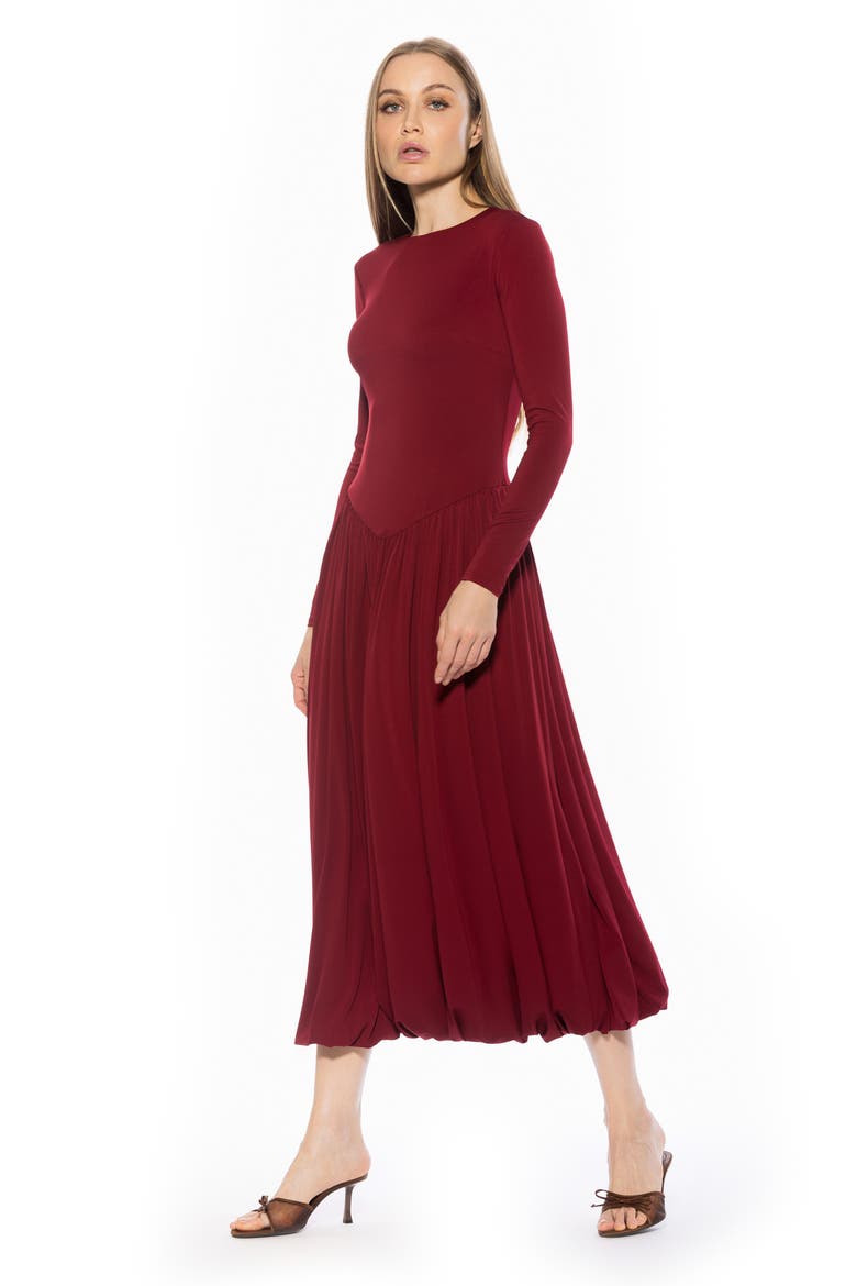 Eero Crewneck Long Sleeve Bubble Hem Midi Dress, Alternate, color, CRANBERRY