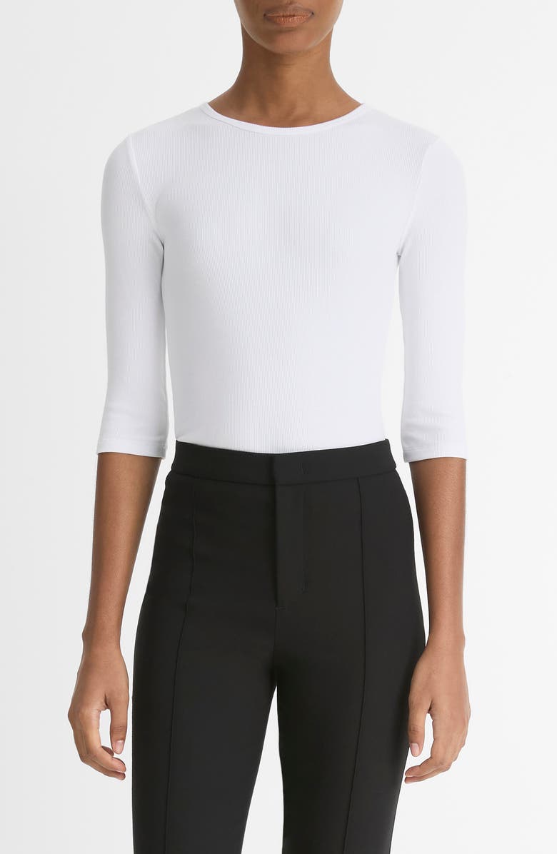 Vince Elbow Sleeve Crewneck Top, Main, color, Optic White