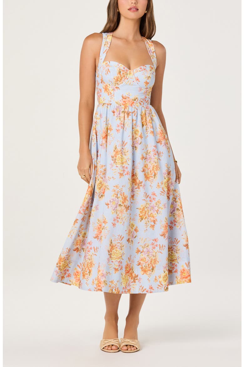 Beryl Floral Cotton & Linen Midi Dress, Alternate, color, BLUE GARDEN FLORAL