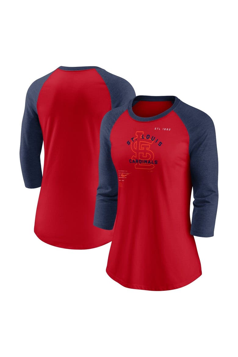 Women's Nike Red/Navy St. Louis Cardinals Next Up Tri-Blend Raglan 3/4-Sleeve T-Shirt, Main, color, Red