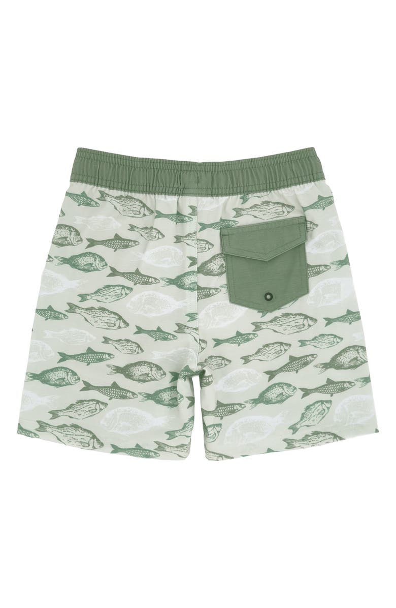 Feather 4 Arrow Kids' Classic Fish Print Board Shorts, Alternate, color, Sage