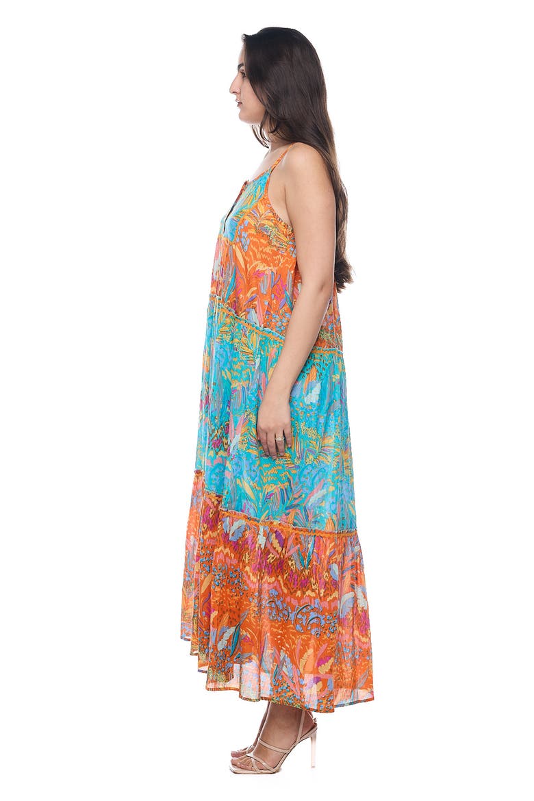 Button Half Placket Cotton Maxi Sundress, Alternate, color, BLUE