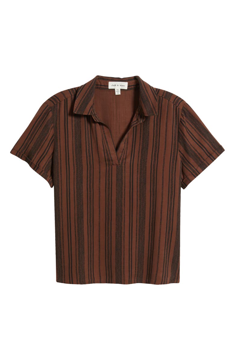 Cloth & Stone Collared Stripe Short Sleeve Shirt, Alternate, color, Sunset Truffle