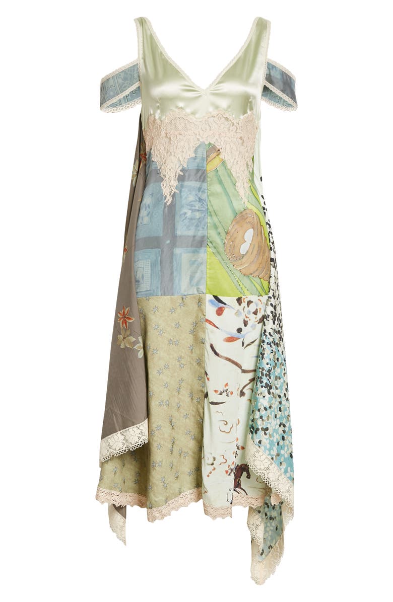 Marine Serre Silk Scarf Patchwork Cold Shoulder Dress, Alternate, color,