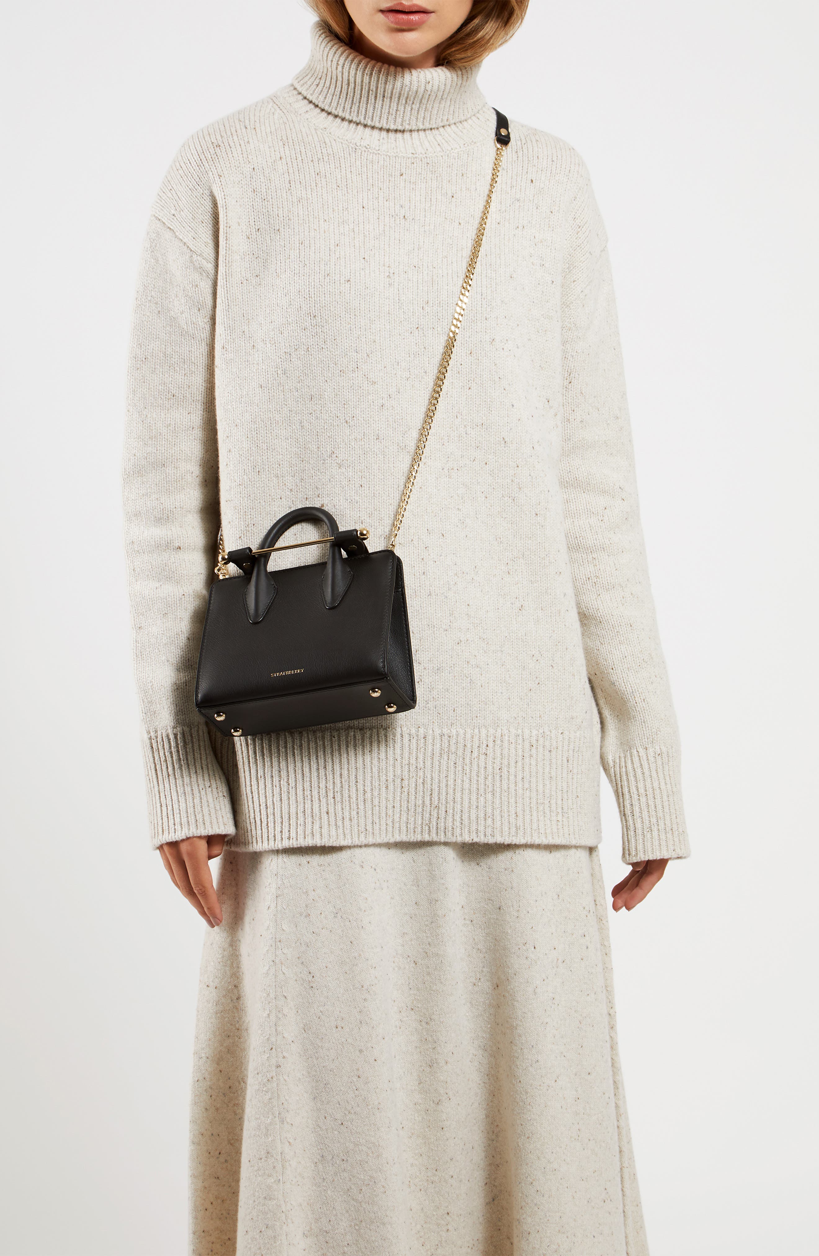 Strathberry Nano Leather Tote, Alternate, color, Black