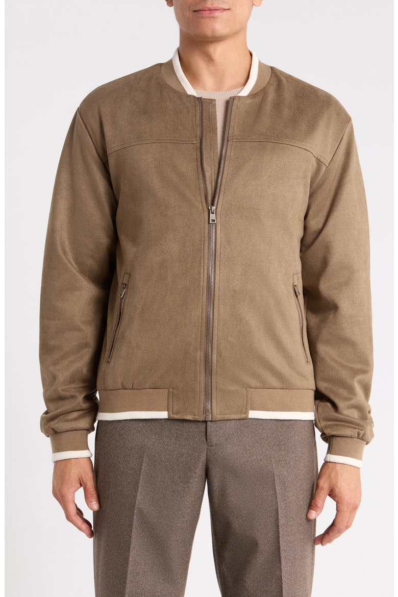 Faux Suede Bomber Jacket, Main, color, TAUPE