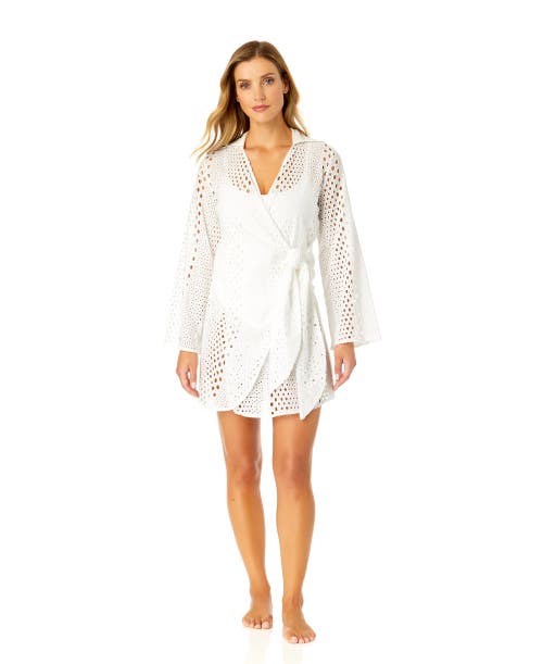 Anne Cole Long Sleeve Open Tie Front Cover Up In Snow White