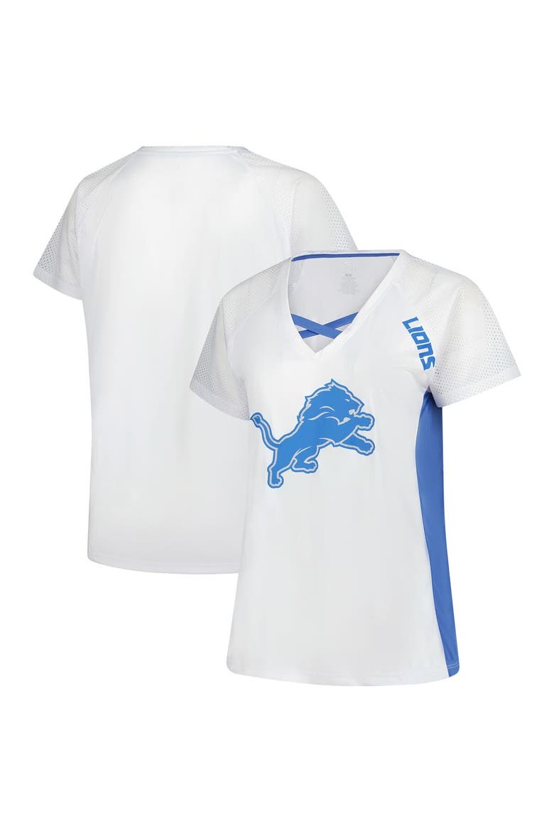 Women's Fanatics  White Detroit Lions Plus Size Glitter Lace-Up V- Neck T-Shirt, Main, color, White