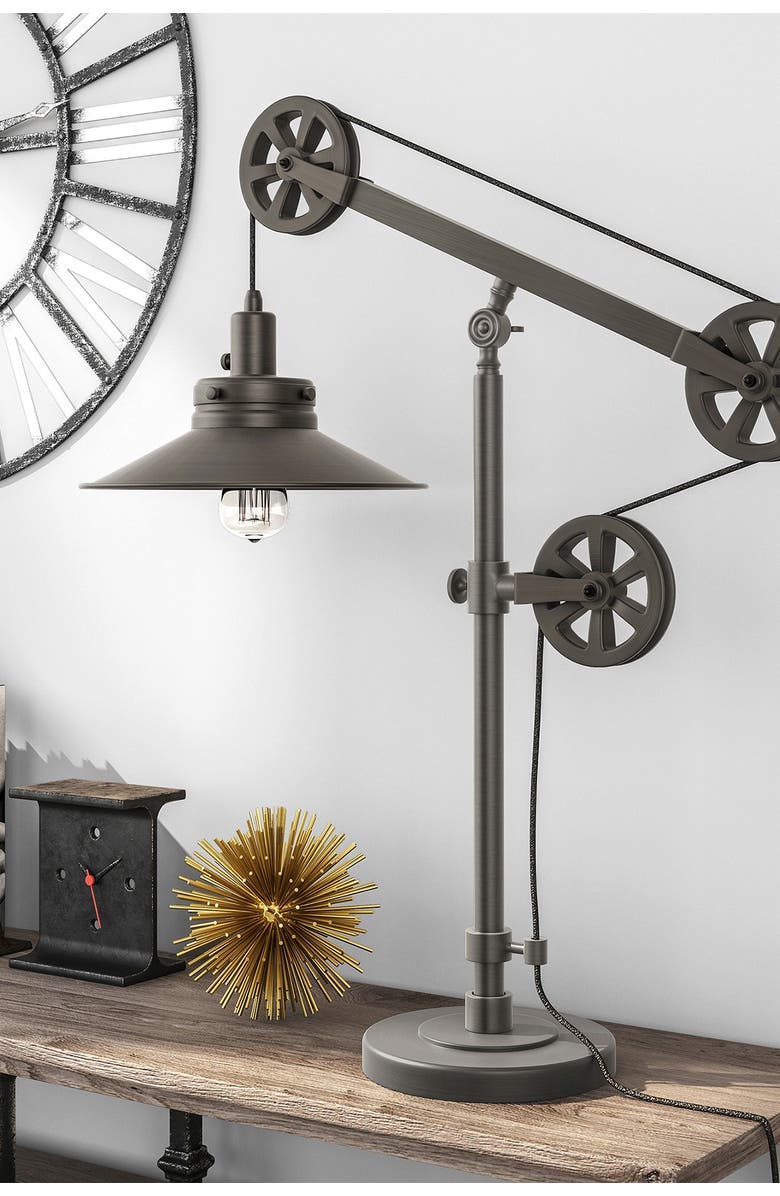 ADDISON AND LANE Descartes Aged Steel Wide Brim Table Lamp with Pulley System, Alternate, color, 