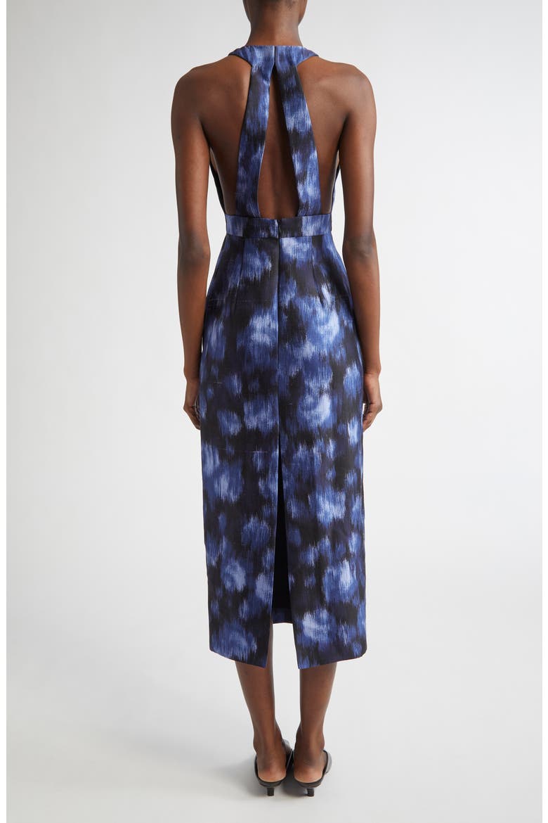 Print Wool & Silk Sheath Midi Dress, Alternate, color, RIVIERA/BLACK