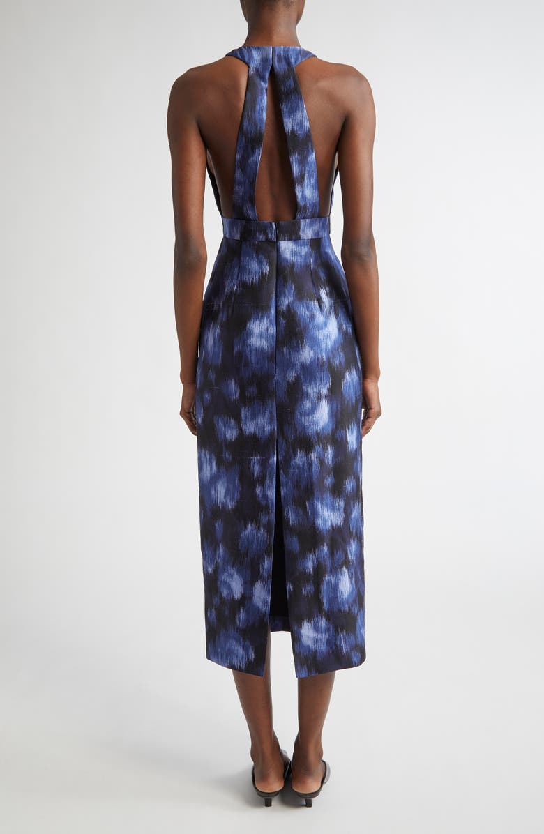 Michael Kors Collection Print Wool & Silk Sheath Midi Dress, Alternate, color, Riviera/ Black