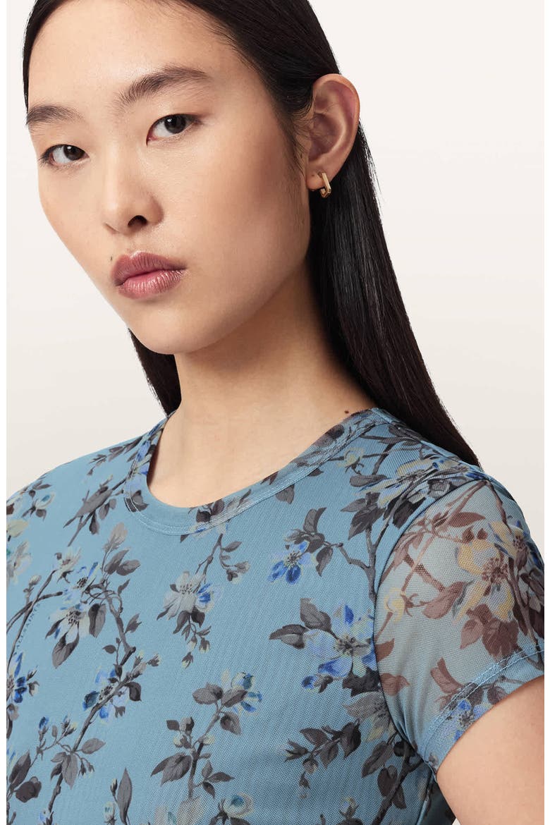 Ellie Floral Mesh T-Shirt, Alternate, color, VINE LAKE BLUE