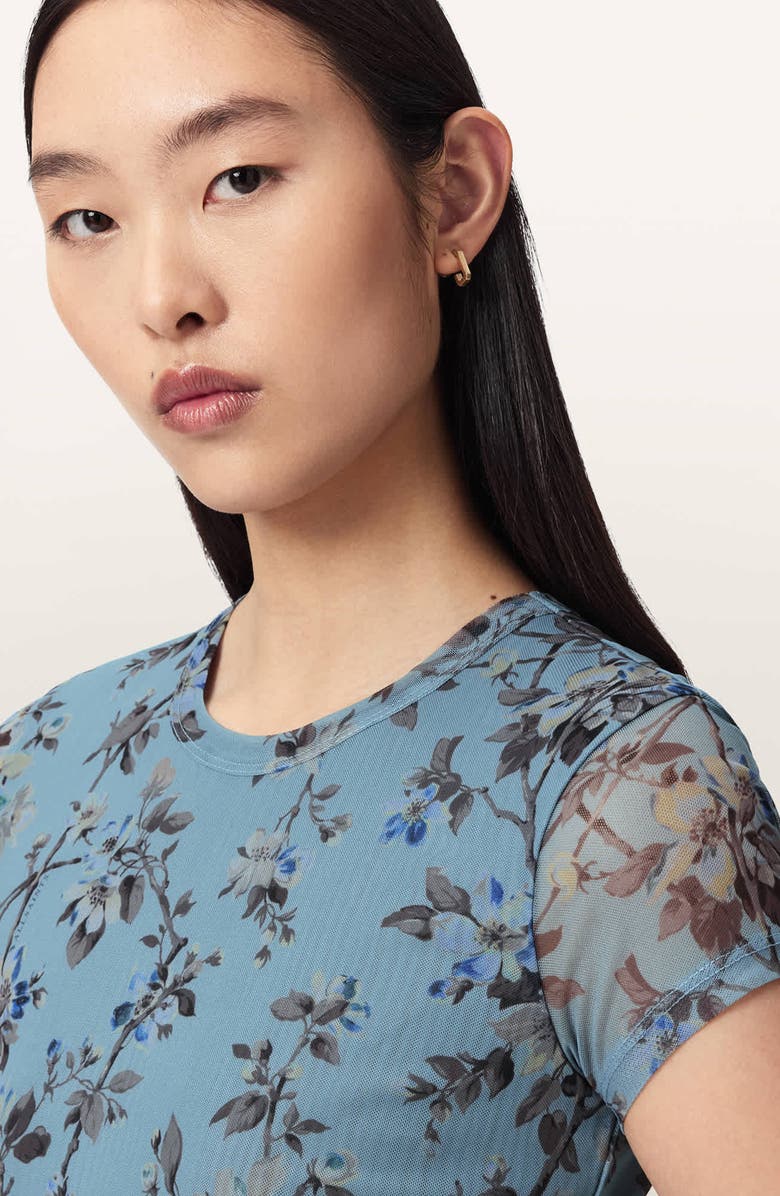 AllSaints Ellie Floral Mesh T-Shirt, Alternate, color, Vine Lake Blue
