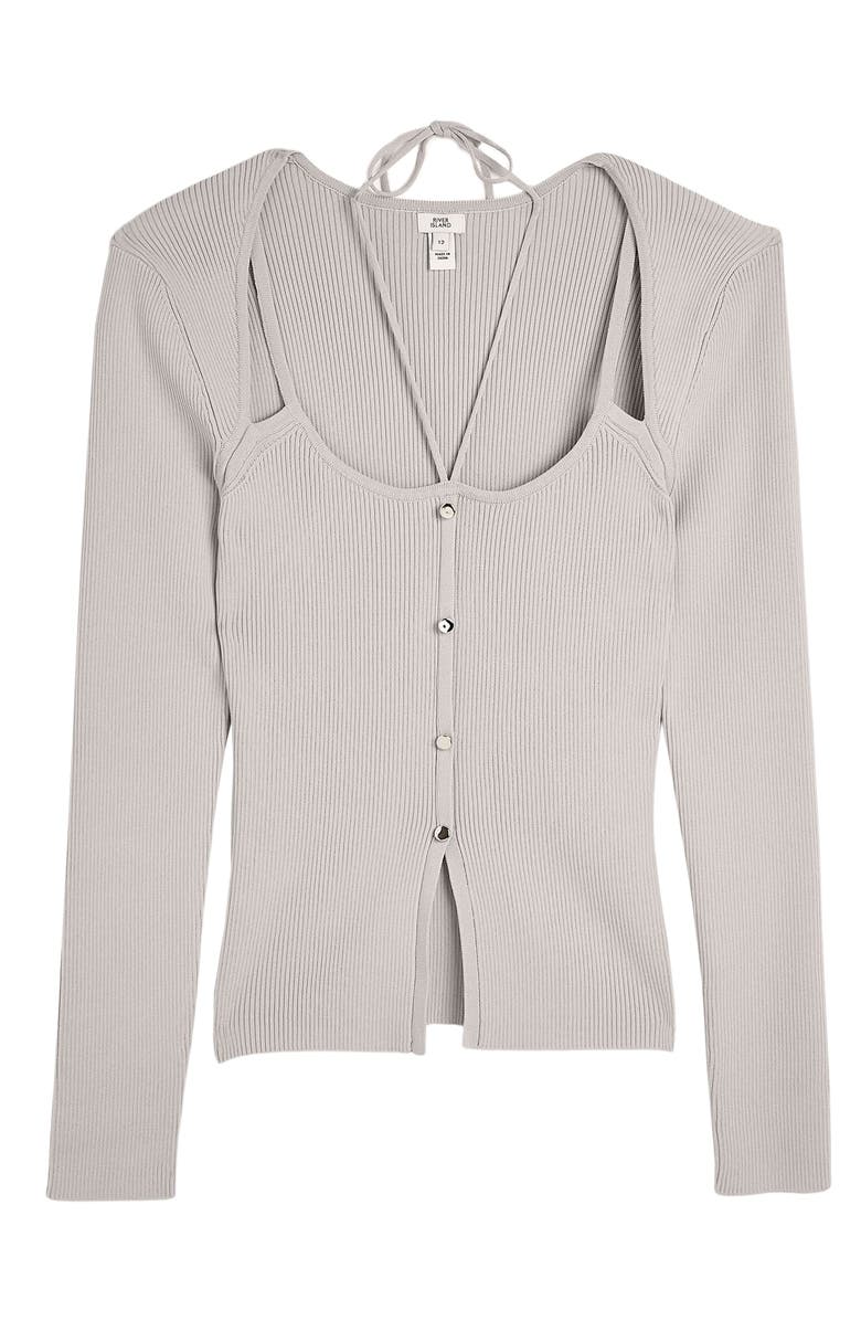 River Island Cutout Rib Sweater, Alternate, color, Grey