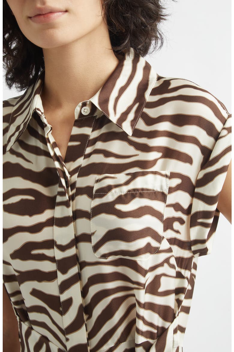 Serena Rolled Sleeve Zebra Print Midi Shirtdress, Alternate, color, NATURAL ZEBRA