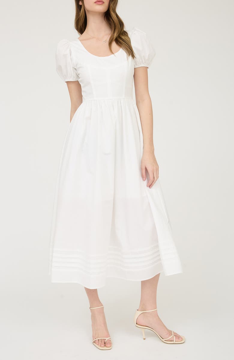 Blu Pepper Puff Sleeve Midi Dress, Alternate, color, Snow White