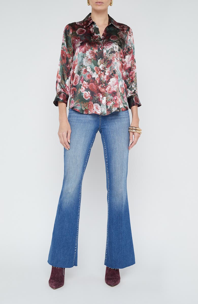 L'AGENCE Dani Floral Silk Button-Up Shirt, Alternate, color, Sage Multi Soft Cloud Floral