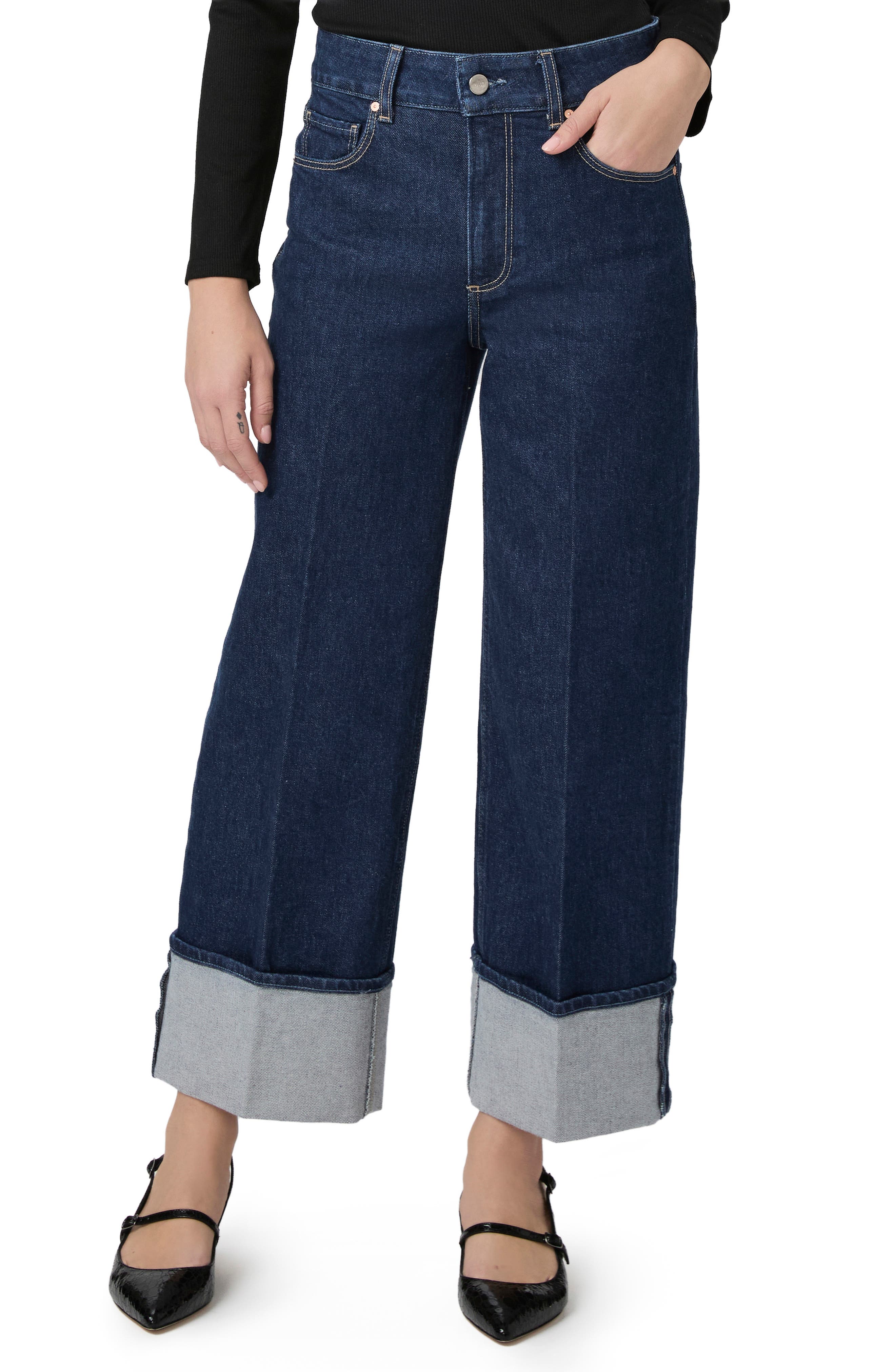 PAIGE Sasha Cuffed High Waist Ankle Wide Leg Jeans