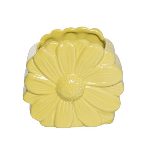 Dolomite Daisy Holder Storage Jar Yellow for Spring Tabletop Decor
