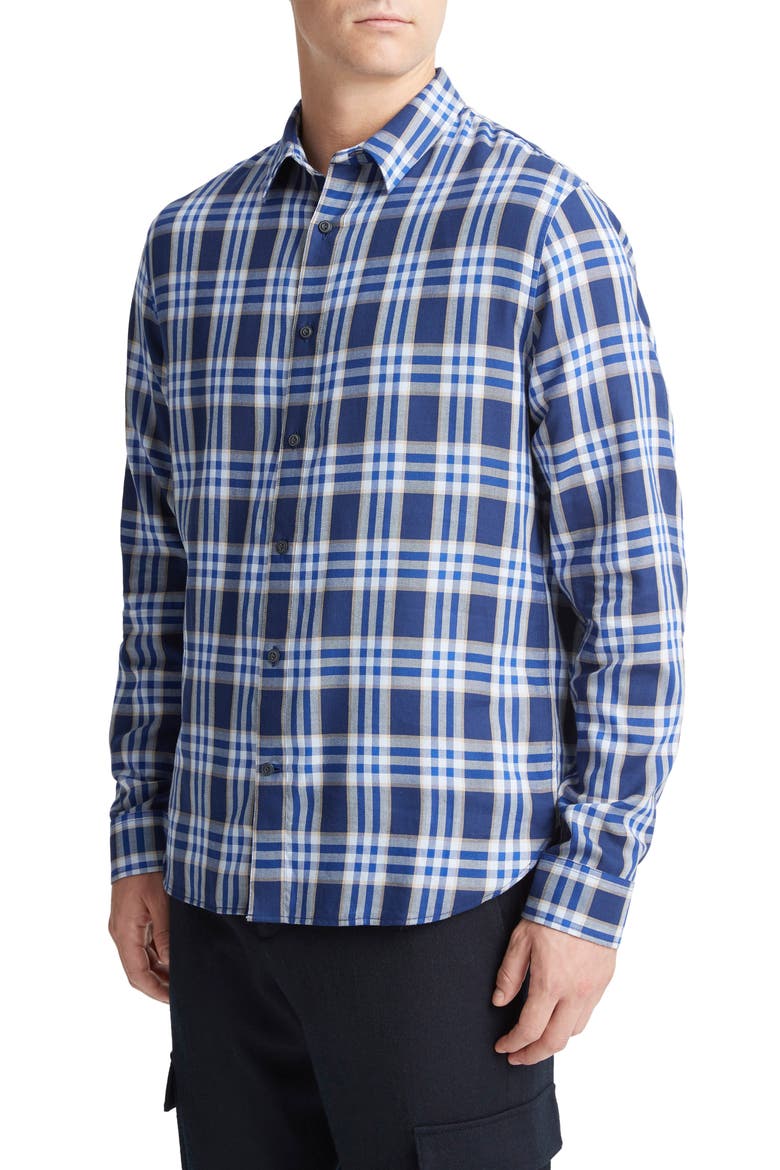 Venice Plaid Button-Up Shirt, Alternate, color, COBALT/SAND TRAIL