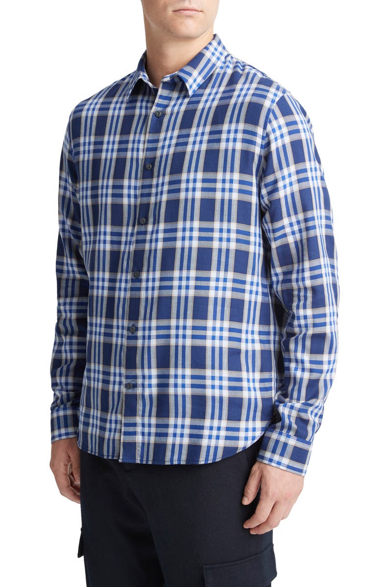 Vince Venice Plaid Button-Up Shirt, Alternate, color, Cobalt/Sand Trail