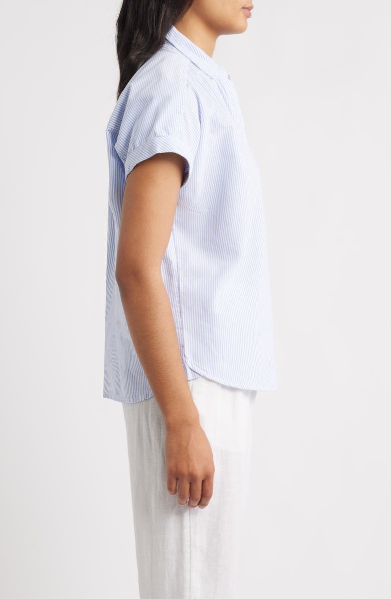 beachlunchlounge Jamie Stripe Short Sleeve Cotton Shirt, Alternate, color, Studio Blue