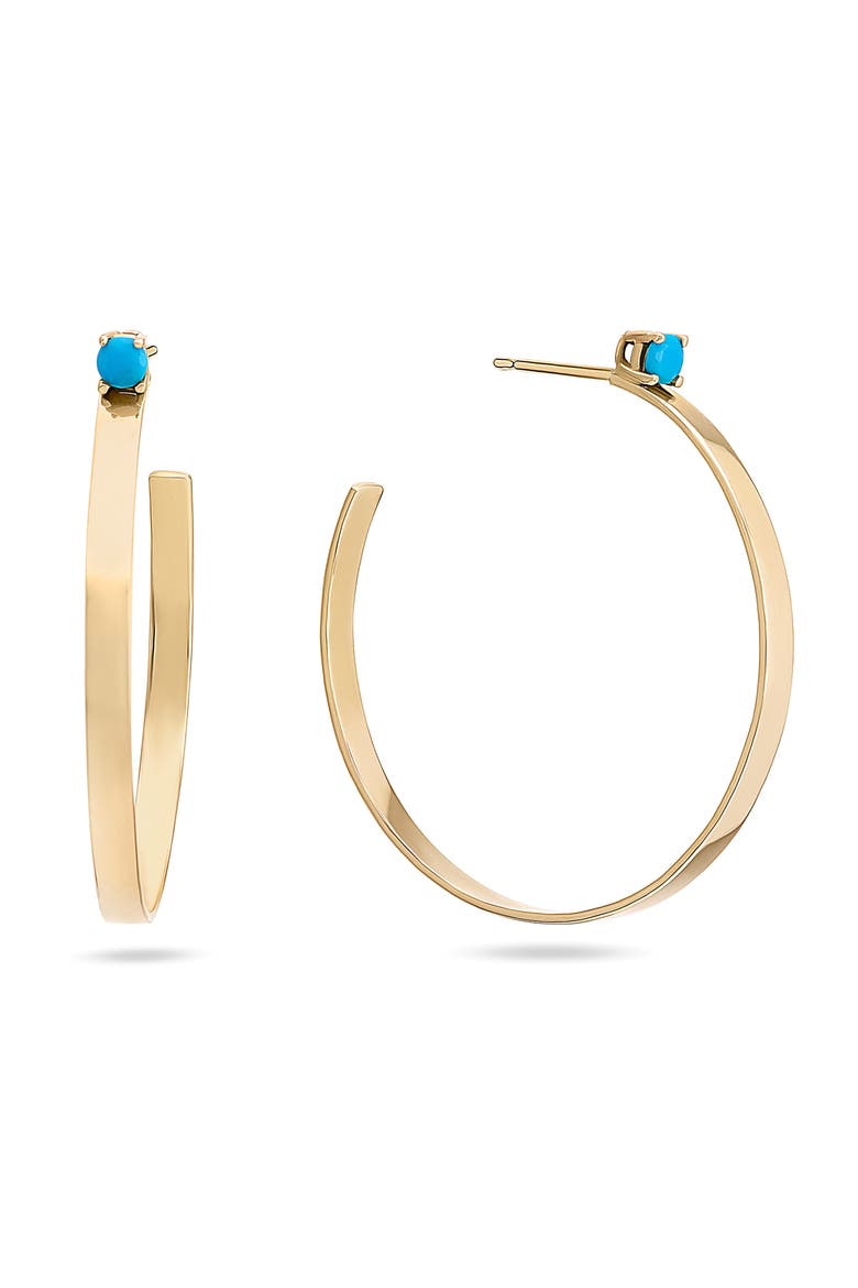 Sunrise 14K Gold Turquoise Hoop Earrings, Main, color, YELLOW GOLD