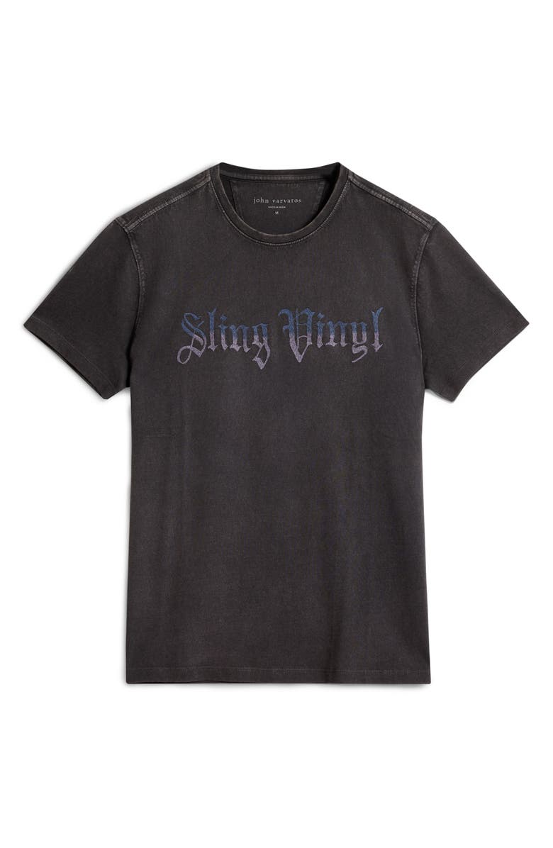 John Varvatos Sling Vinyl Embroidered Organic Cotton T-Shirt, Alternate, color, Charcoal