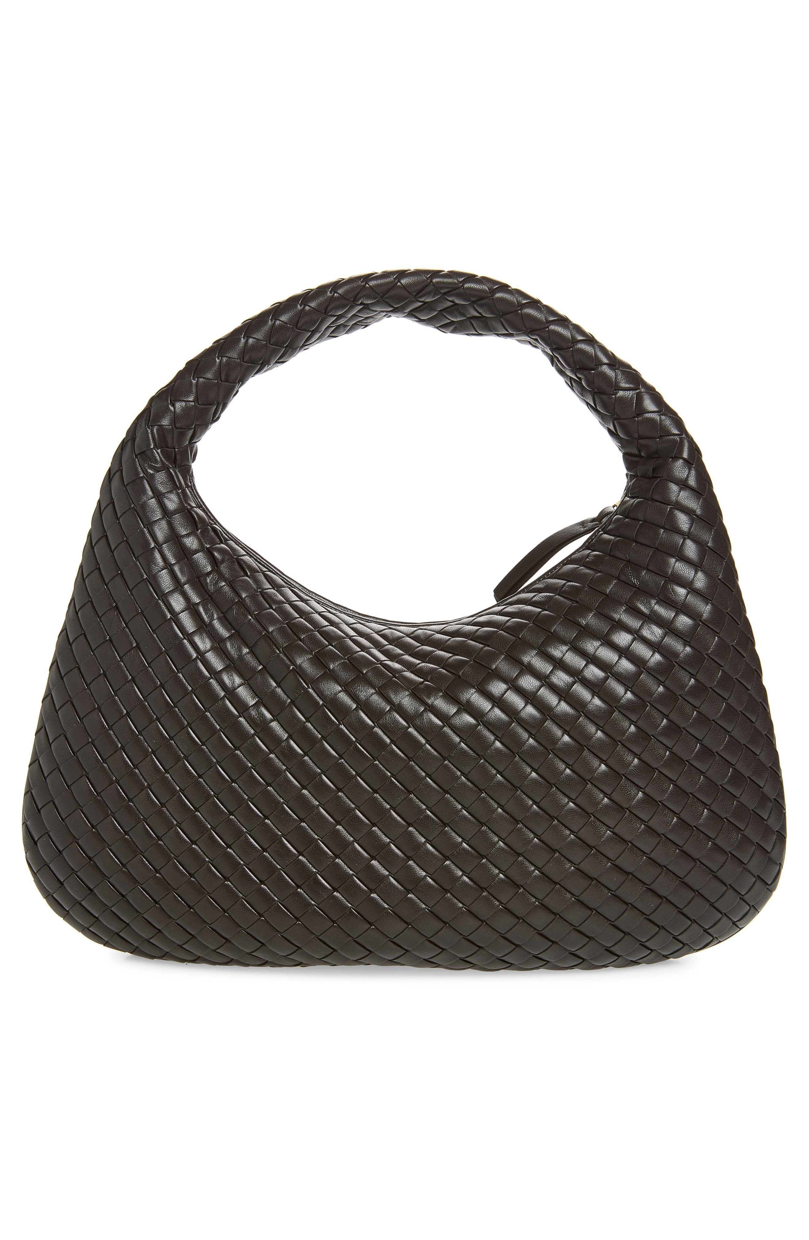 Bottega Veneta Borsa Intrecciato Leather Shoulder Bag, Alternate, color, 2009 Espresso-M Brass