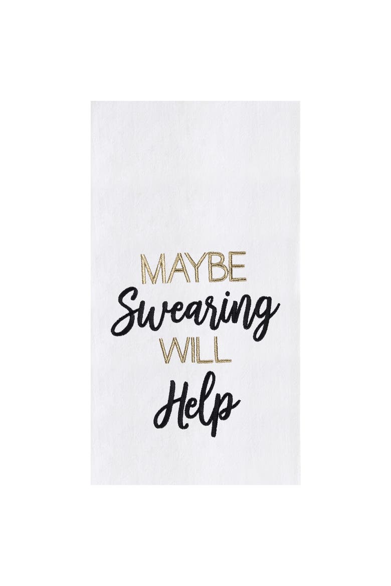 Swearing Will Help Kitchen and Bathroom Embroidered Hand Towel, Main, color, Black
