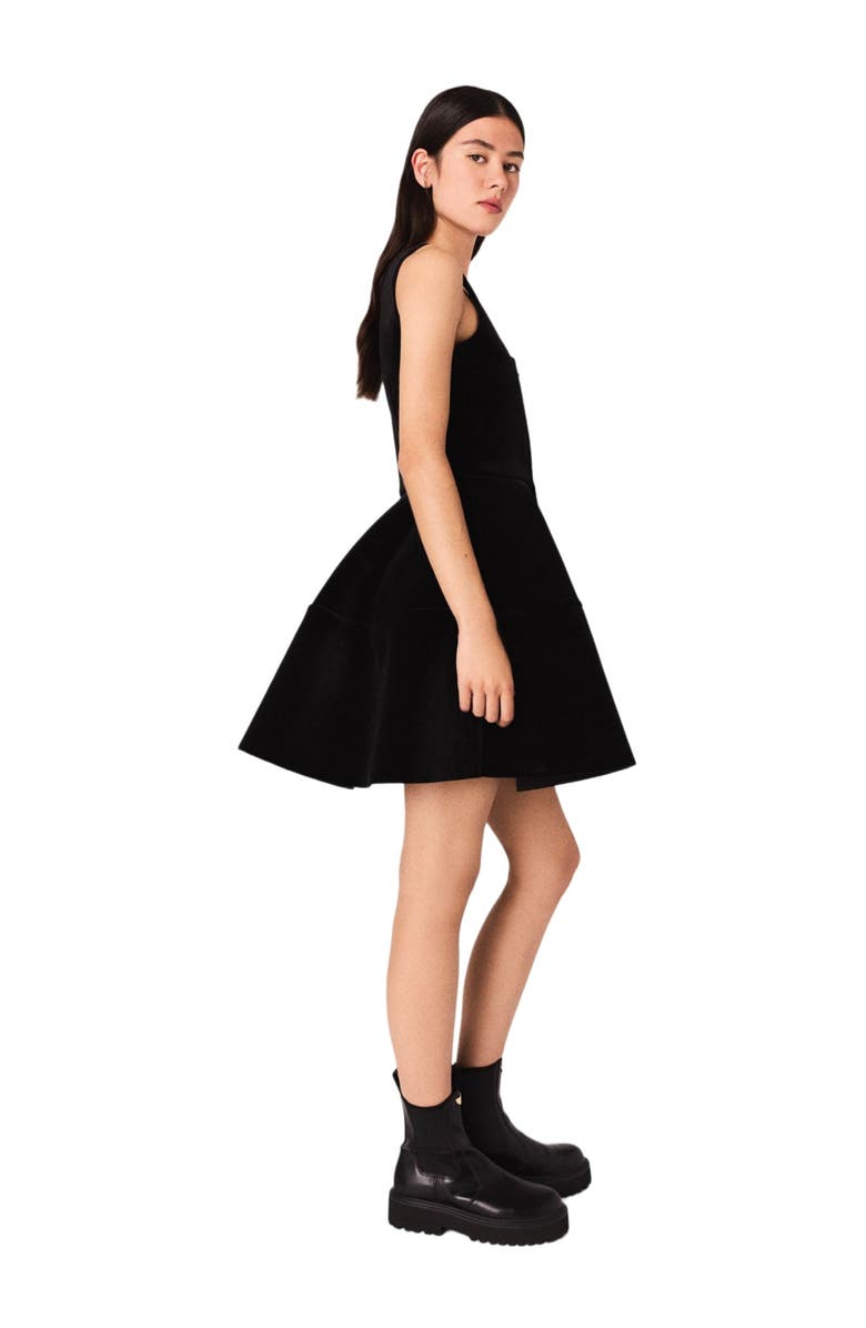 maje Mini velvet skater dress, Alternate, color, Black