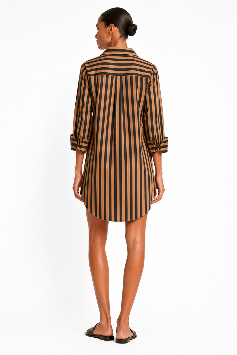 Kena Poplin Dress, Alternate, color, Black/Tan Stripe