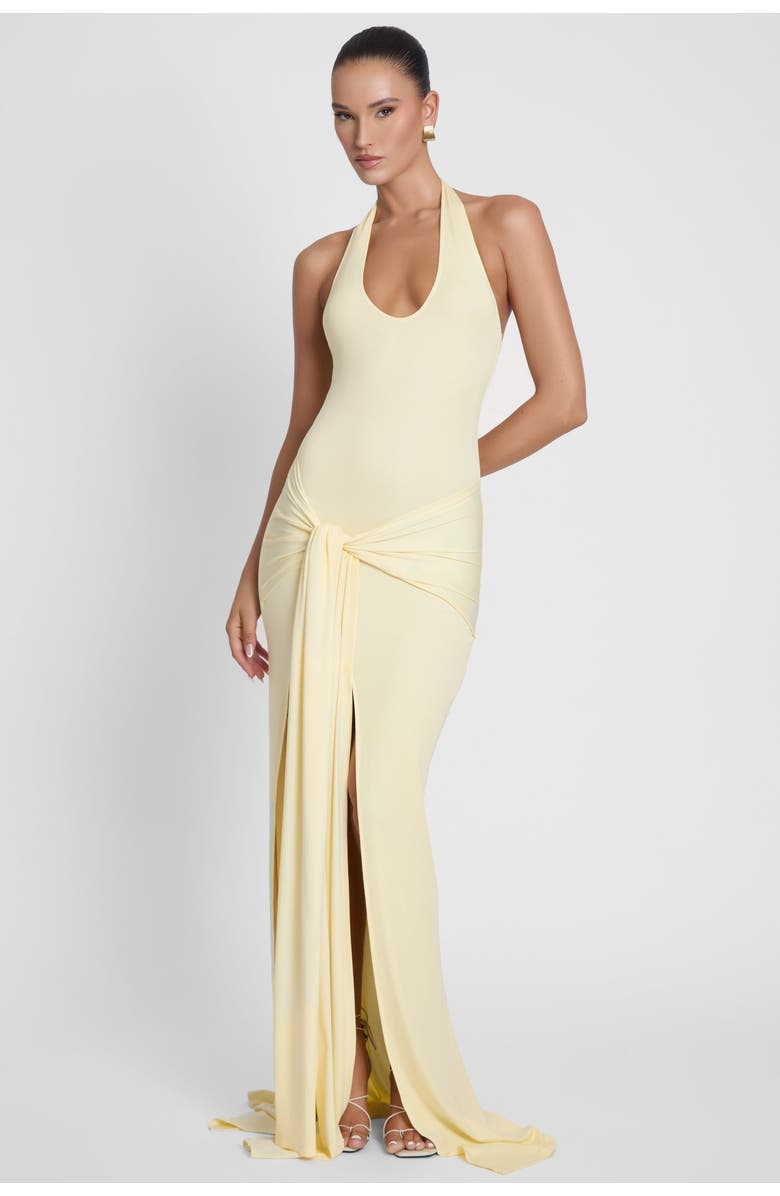 LEAU Heaven Halter Jersey Knot Maxi Dress, Alternate, color, Butter Yellow