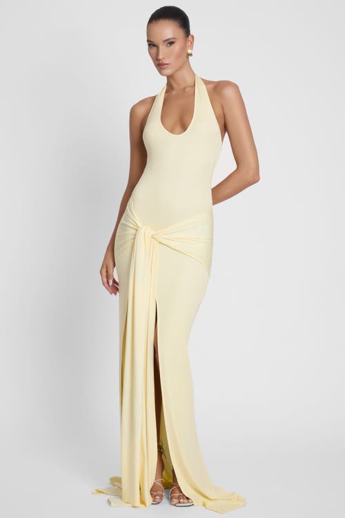 Leau Heaven Halter Jersey Knot Maxi Dress In Yellow
