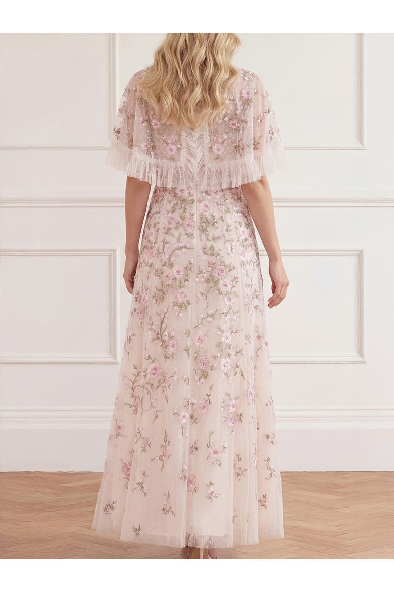 Eden Rose Cape Ankle Gown, Alternate, color, Cream/Multi