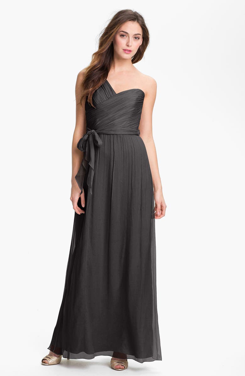 Amsale Ruched One-Shoulder Chiffon Gown, Main, color, 